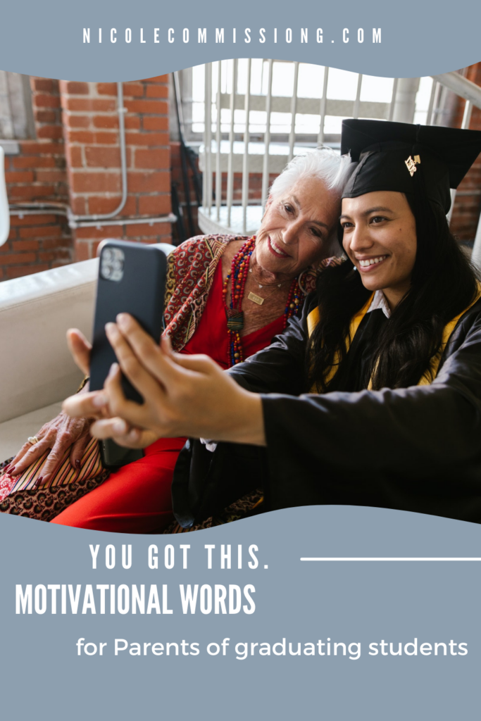 graphic with mom and daughter with daughter in graduation gown taking a selfie
