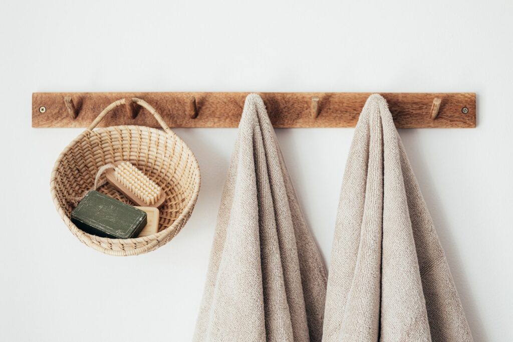 A Picture of hanging towels and scrubs for self love package 