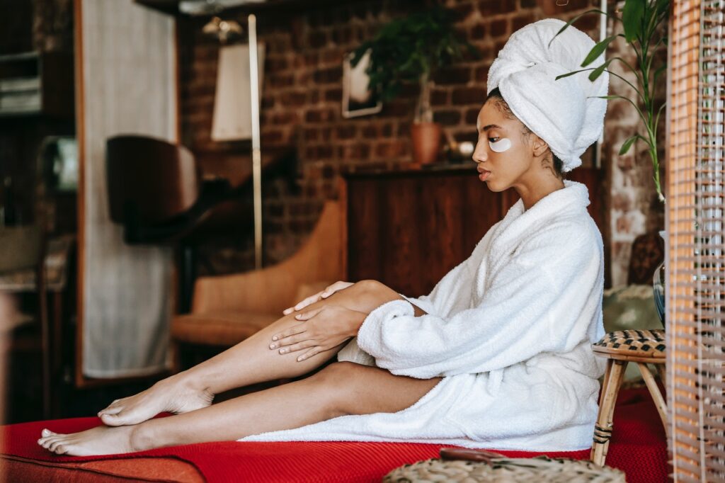 photo of a woman giving herself a pampering spa at home